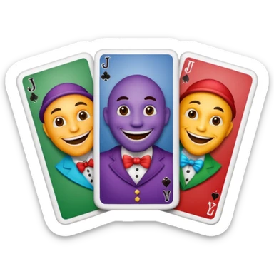 3 poker cards, with crazy colorful human jolly jokers inside sticker