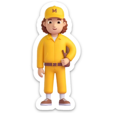 curly character guy cute carpenter in yellow cap sticker