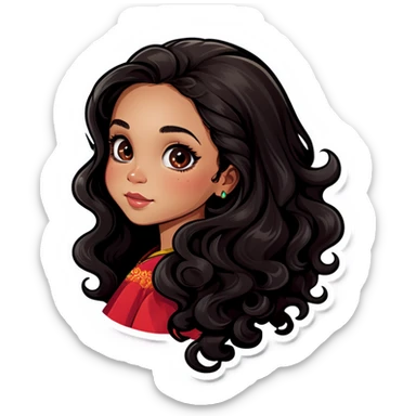 Filipino girl with long black curly hair sticker
