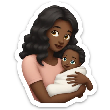 mom holding newborn baby girl with blue eyes and white skin baby dark hair sticker
