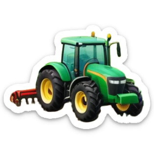 vibrant rural landscape with a tractor plowing fields, inspired by Farming Simulator 22. The design includes lush green fields, a barn, and a scenic countryside with trees and mountains in the distance. Transparent background sticker
