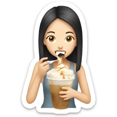 asian girl eating affogato sticker