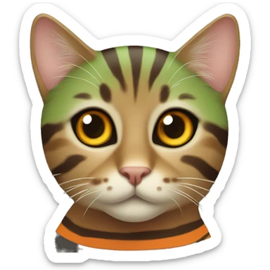 green-brown striped cat with bright orange nose  sticker