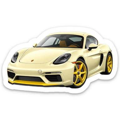 Chalk colored 2024 Porsche 718 Cayman GTS 4.0 with yellow ceramic brakes sticker
