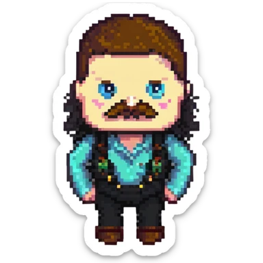 A pixelated angry office manager with a mustache and furrowed brows sticker