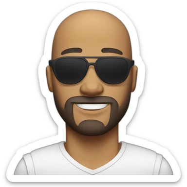 A bald, muscular man with facial hair and frameless sunglasses sticker