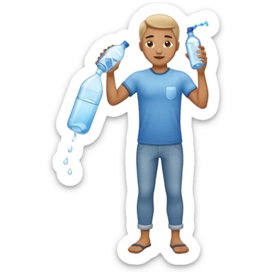 man full body emptying a bottle of water sticker