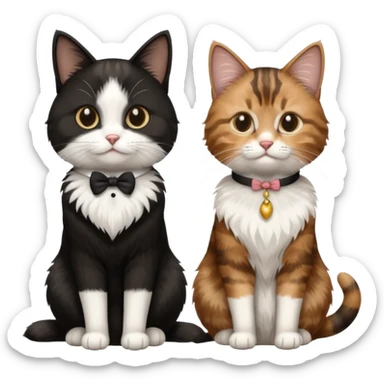 black and white tuxedo cat with brown tabby cat sticker