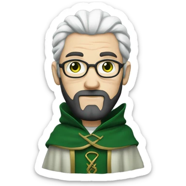 middle aged white-skinned wizard with black hair, green eyes in dark green disguise sticker