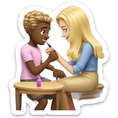 blonde daughter gives blonde dad a manicure sticker