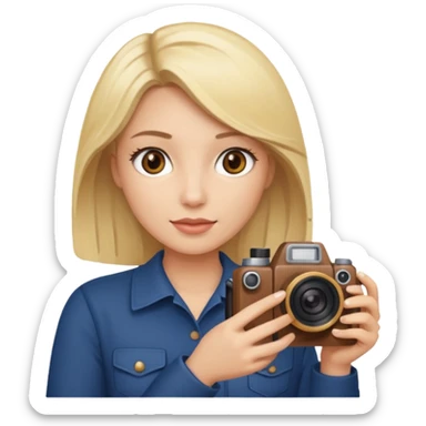 Emogi simple femme blonde yeux marron qui tient un appareil photo sticker