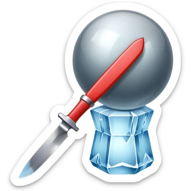 The knife is only visible from above, its tip showing from behind the ice ball. sticker