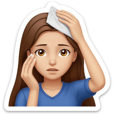 Girl with brown eyes and long brown hair wiping sweat off her forehead  sticker