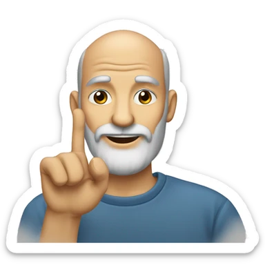 "A 50-year-old bald man with a graying beard. He is smiling and has his index finger resting on his lower lip as if he is deep in thought." sticker