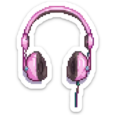 pixel art pink headphones with bold outline sticker