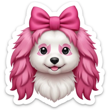 very red long haired white dog with a bow on hair sticker