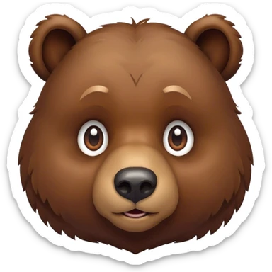 Cinematic Cute Grizzly Bear Portrait Emoji, Head tilted playfully and inquisitively, featuring a dense, rugged deep brown fur with a gentle, curious expression in round, sparkling eyes, Simplified yet irresistibly adorable features, highly detailed, glowing with a warm, friendly glow, high shine, affectionate and surprisingly gentle, stylized with a touch of wild whimsy, bright and endearing, soft glowing outline, capturing the essence of a mischievous yet loving bear, so playful it feels like it could amble out of the screen and into your arms! sticker