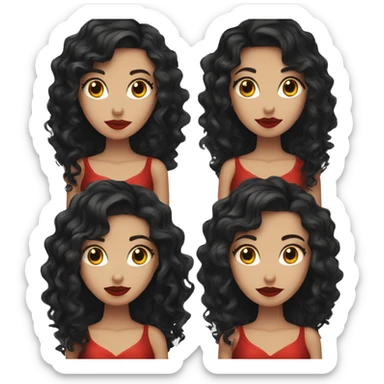 White Girl, red lipstick with red horns with long curly black hair sticker