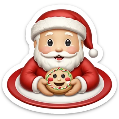 “A cute Christmas-themed Santa cookie, decorated with red and white icing, smiling face, sitting on a small plate, cartoon-style, vibrant colors, festive and cozy mood” sticker