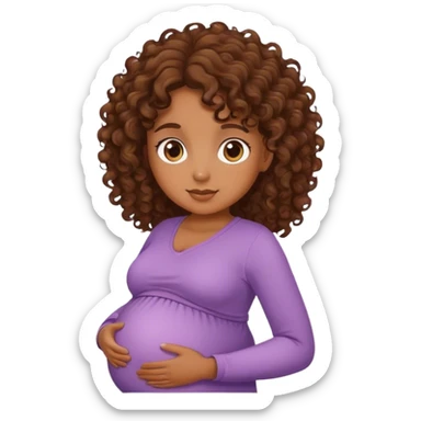 Brown curly hair girl pregnant  sticker
