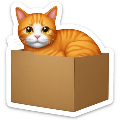 Orange cat in a cardboard house sticker