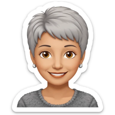 woman 50 years old, short grey fluffy cut hair, tannes skin and brown eyes sticker