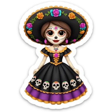 La catrina, día de muertos con vestido de mariachi  sticker