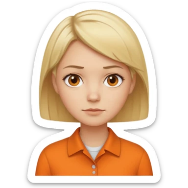 short blonde hair not smiling woman in orange collared shirt sticker