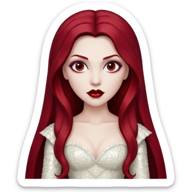 Bride of Dracula with long dark red hair, ivory sequin outfit sticker