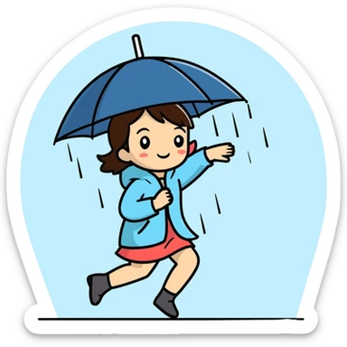 Brunette girl Dancing under an umbrella in the rain sticker