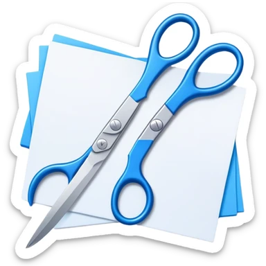 Blue scissors cutting white paper into small pieces sticker