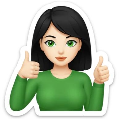 Sexy lady with black hair and green eyes thumbs up black  sticker