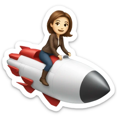 white woman brown hair riding a rocket sticker