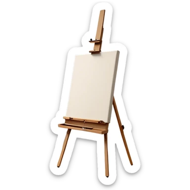 Cinematic Realistic image of a pristine canvas mounted on a sturdy wooden easel, with the canvas’ smooth surface and the easel’s detailed grain rendered in soft natural light, evoking a quiet moment of creative anticipation sticker