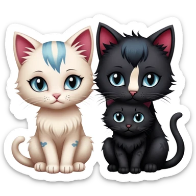 two emo cats in love with tattoos and cool hair, plus three emo kittens sticker