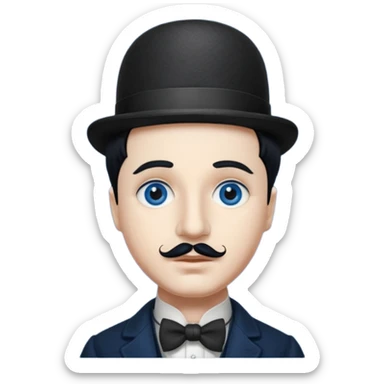 Charlie Chaplin dark blue eyes, black hair sticker