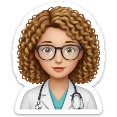 doctor woman with brown  curly hair with blonde highlights, she has glasses sticker