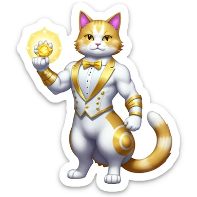 Transcendent celestial infinity cosmic galactic energy Mega neon unicorn dragon hydra hyper rare golden penguin Golden Divine god angel Omni Black and white Super muscular Buff sigma Gigachad cat full body tuxedo colored  sticker