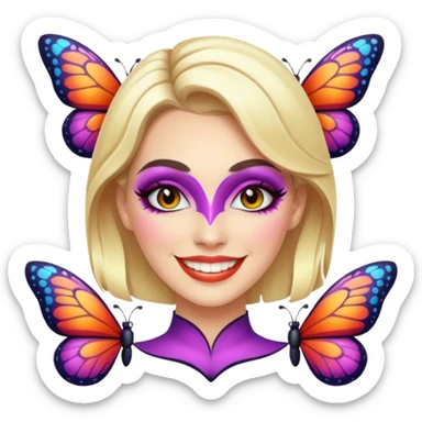 white woman with bright butterfly makeup sticker