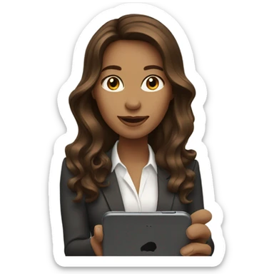 business woman with long wavy brown hair on the iphone sticker