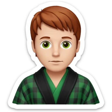 redish brown haired man with a black and green checked robe sticker