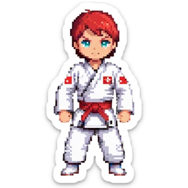 Martial arts gi with red belt sticker