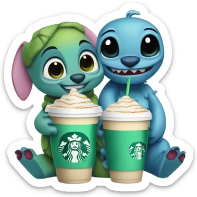Stitch and scrump drinking Starbucks  sticker