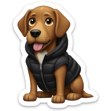 Brown dog earring black puffer  sticker
