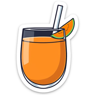 traditional carajillo coffee drink in a glass with a slice of cantaloupe melon beside it sticker