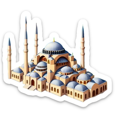 Isometric illustration of Istanbul, featuring Hagia Sophia and Istanbul bridge paint photorealistic style sticker