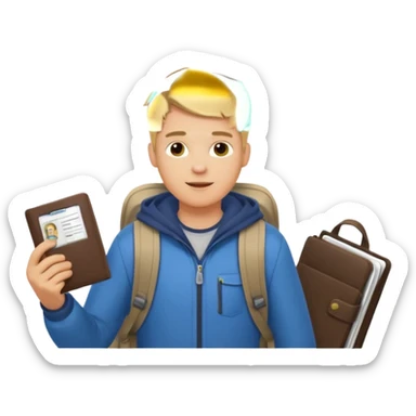 blonde haired Traveler character with passport, backpacker, male sticker