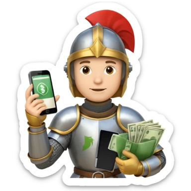 Knight with helmet holding phone and money neutral skin colour sticker