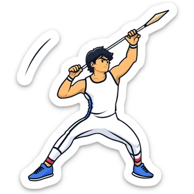 Neeraj Chopra throwing javelin in competition, dynamic pose sticker