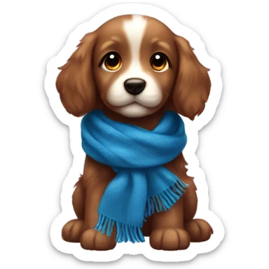 Chibi fluffy dark red retriever puppy with blue scarf sticker